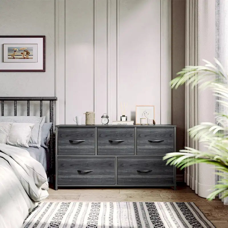 Commode de chambre à 5 tiroirs de rangement horizontal avec plateau en bois