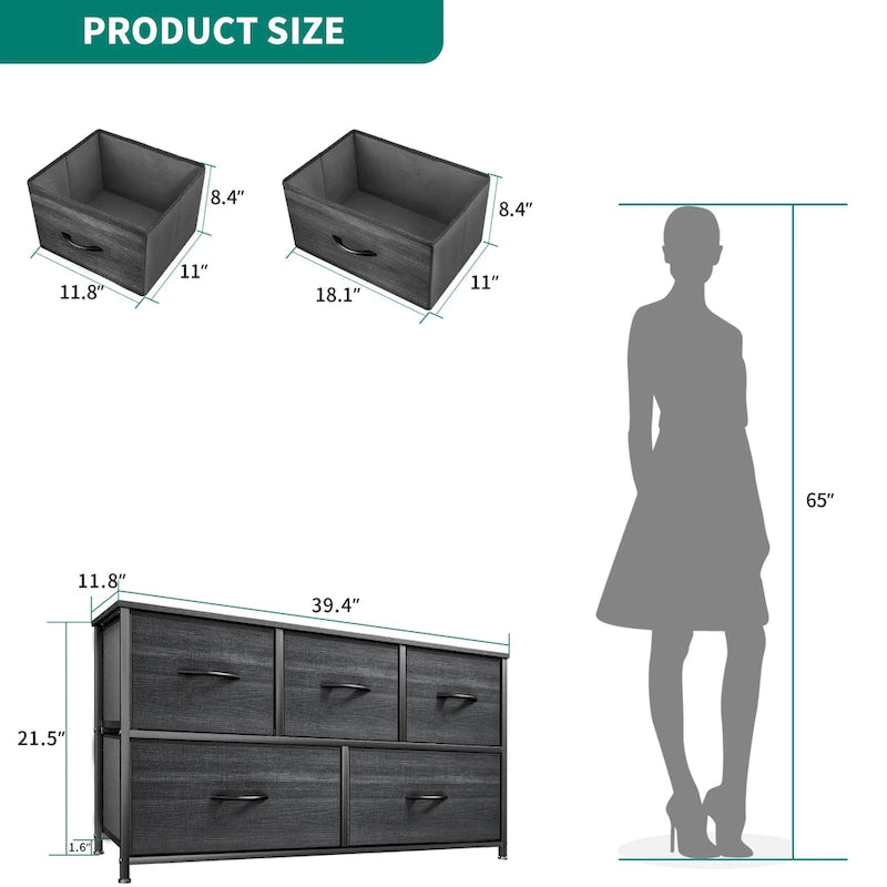 Commode de chambre à 5 tiroirs de rangement horizontal avec plateau en bois