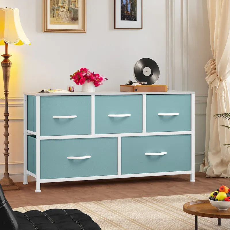 Commode de chambre à 5 tiroirs de rangement horizontal avec plateau en bois