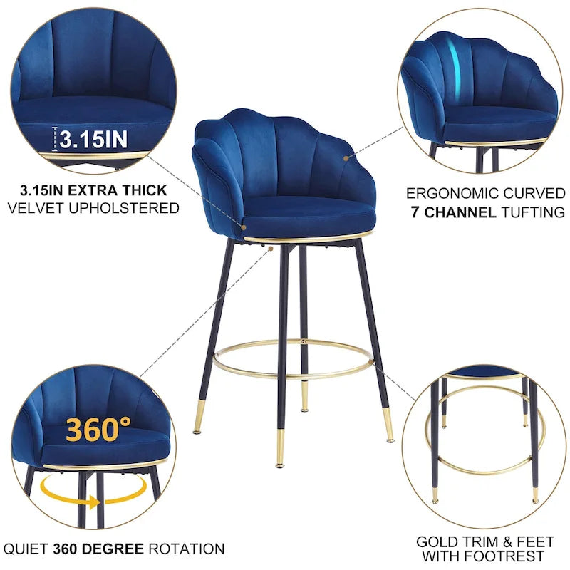 Hausfame Modern Swivel Bar Stools With Backs (Set of 2) - 22.2 in. W X 21.3 in. D X 39.6 in. H