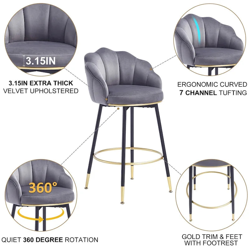 Tabouret de bar pivotant moderne avec dossier