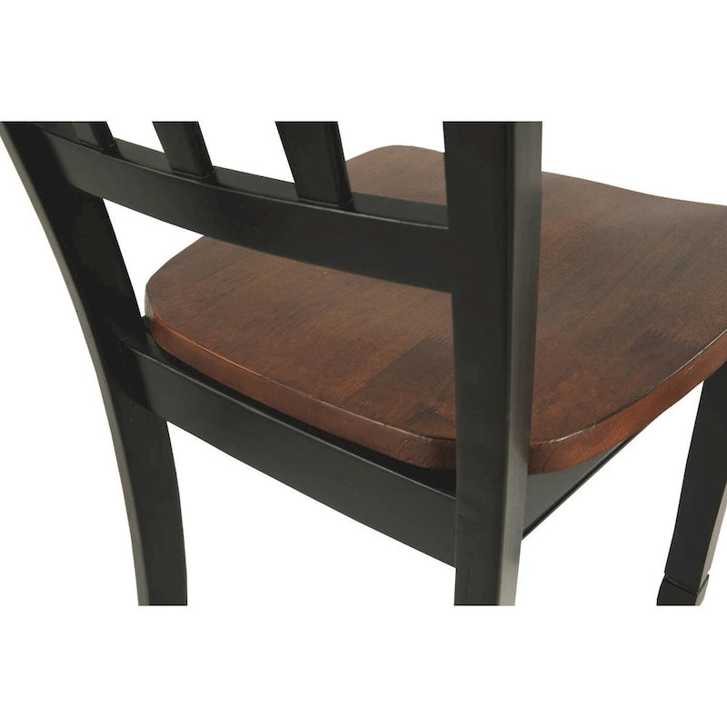 Chaise de salle à manger à dossier à lattes marron et noir