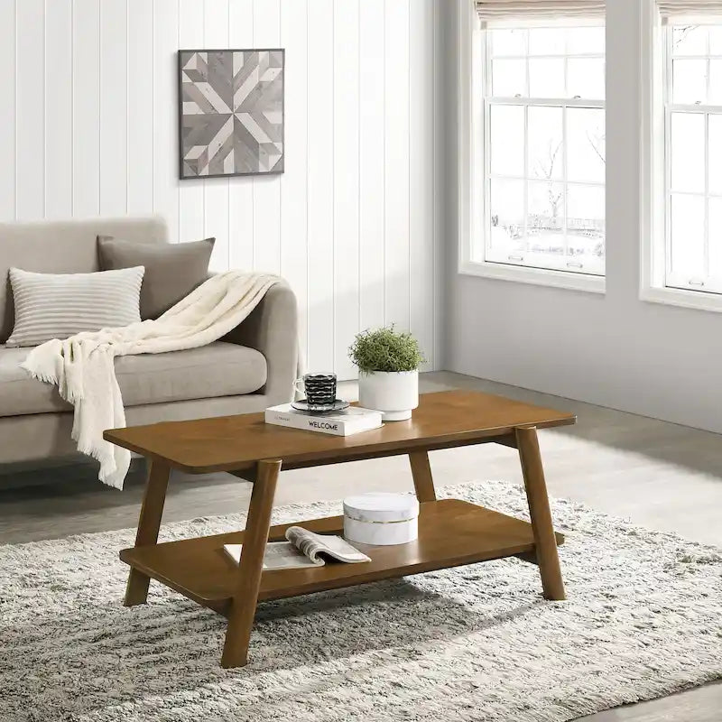 Table basse étagère en bois de style Mid-Century Modern