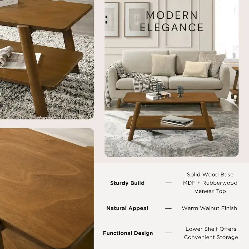Table basse étagère en bois de style Mid-Century Modern
