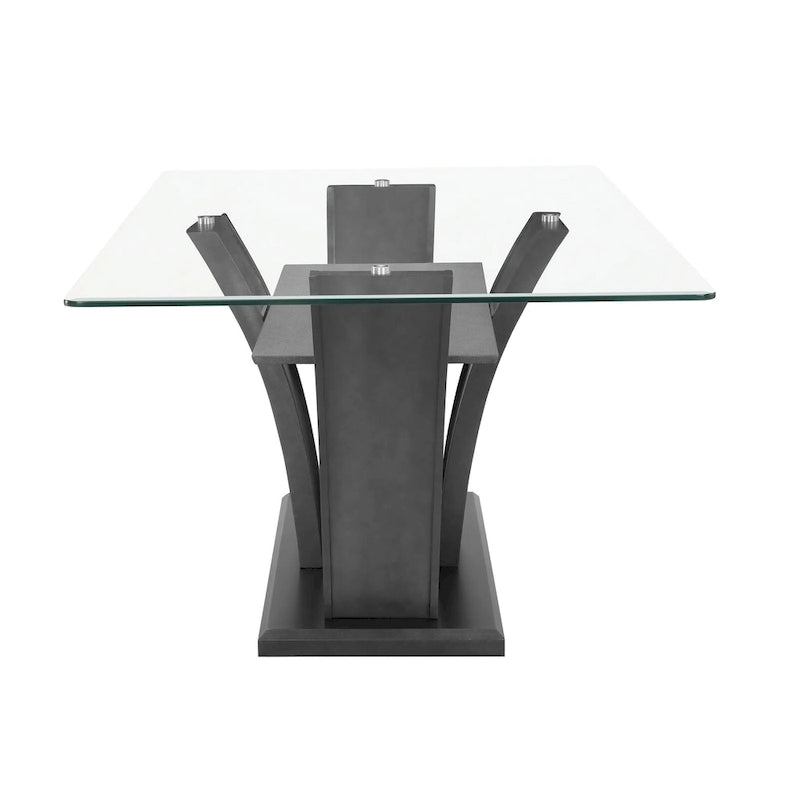 Table de salle à manger moderne avec plateau en verre et base miroir