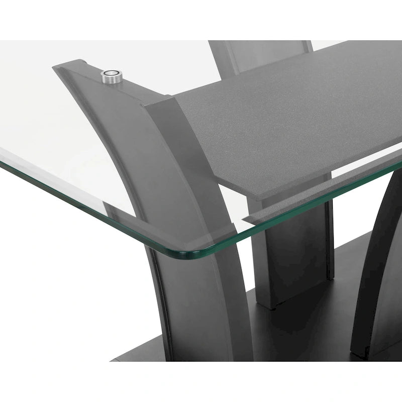 Table de salle à manger moderne avec plateau en verre et base miroir