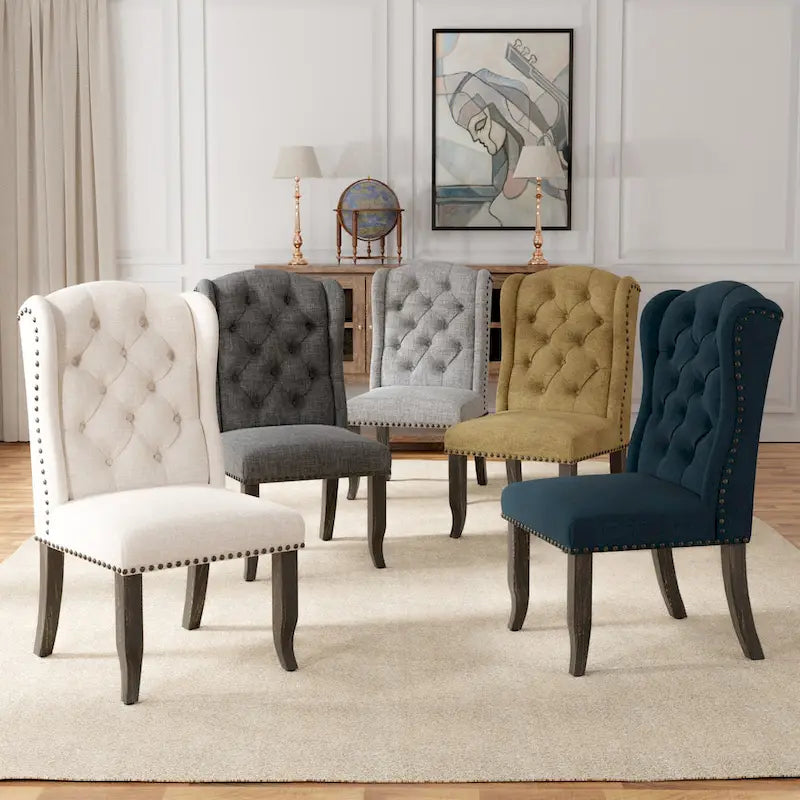 Tays Tufted Linen Wingback Dining Chairs (Set of 2) by Furniture of America