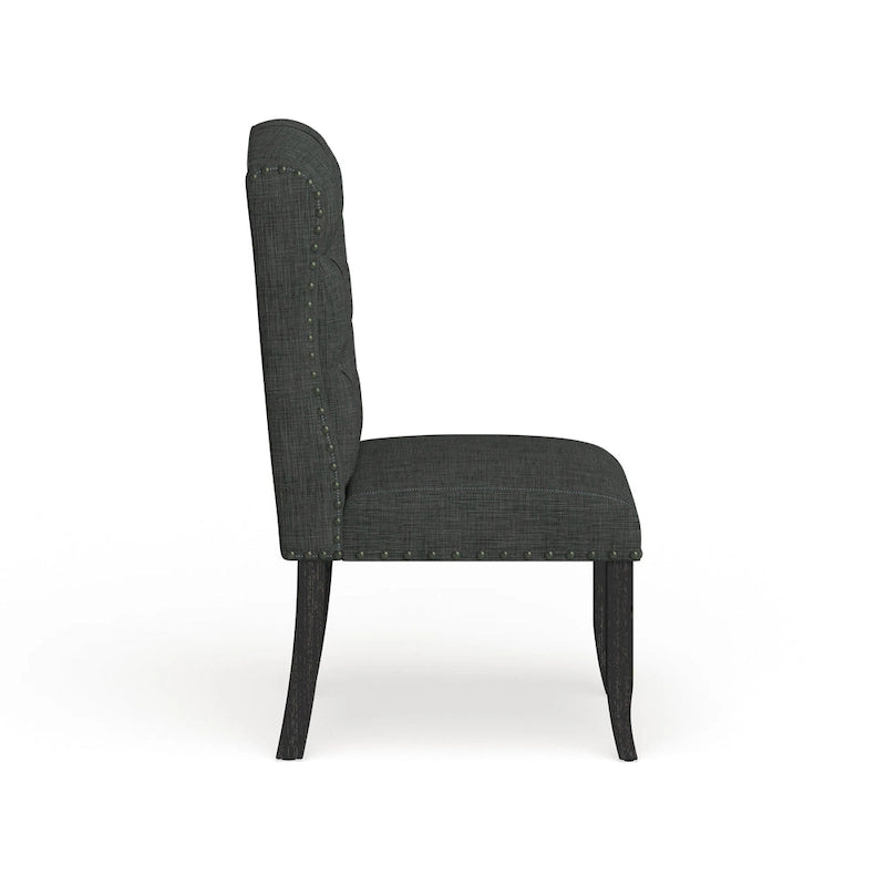 Chaise de salle à manger capitonnée en lin à dossier ailé avec cadre en bois d'hévéa