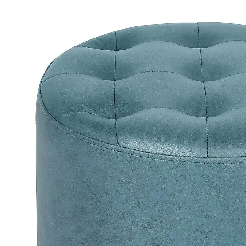 Pouffe rond tapissé en simili cuir capitonné