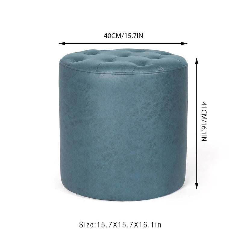 Pouffe rond tapissé en simili cuir capitonné