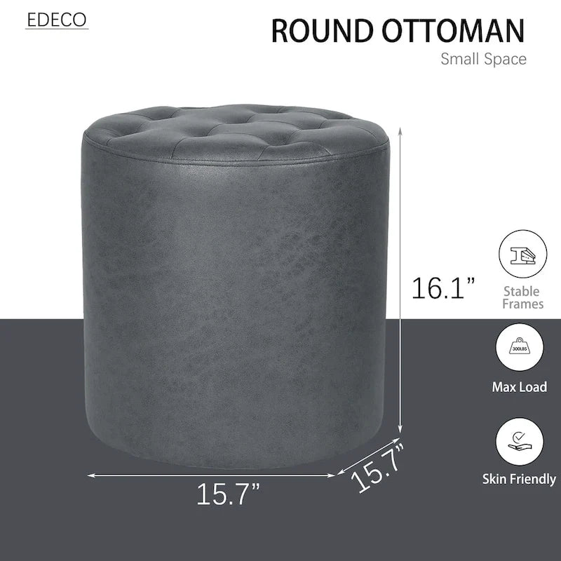 Pouffe rond tapissé en simili cuir capitonné