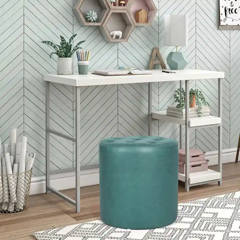 Pouffe rond tapissé en simili cuir capitonné