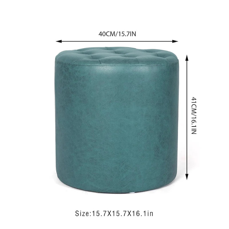 Pouffe rond tapissé en simili cuir capitonné