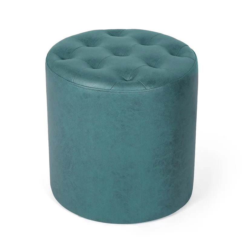 Pouffe rond tapissé en simili cuir capitonné