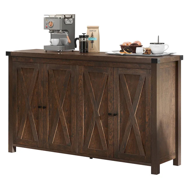 Buffet de rangement de cuisine de 55 pouces à quatre portes de style « Farmhouse »