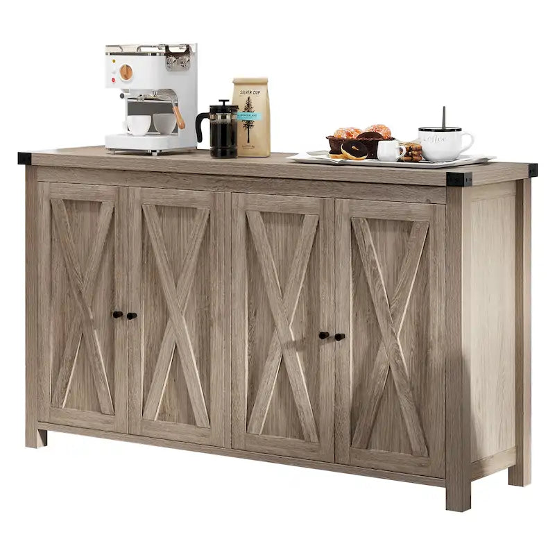 Buffet de rangement de cuisine de 55 pouces à quatre portes de style « Farmhouse »