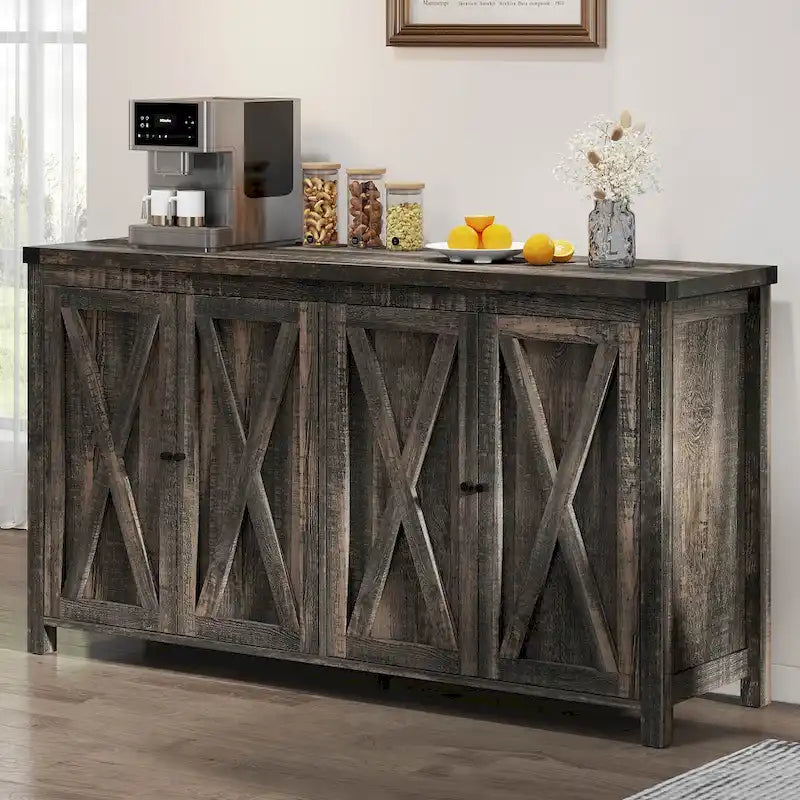 Moasis 55-inch Farmhouse Four-Door Buffet Cabinet Storage Kitchen Sideboard Buffet Table