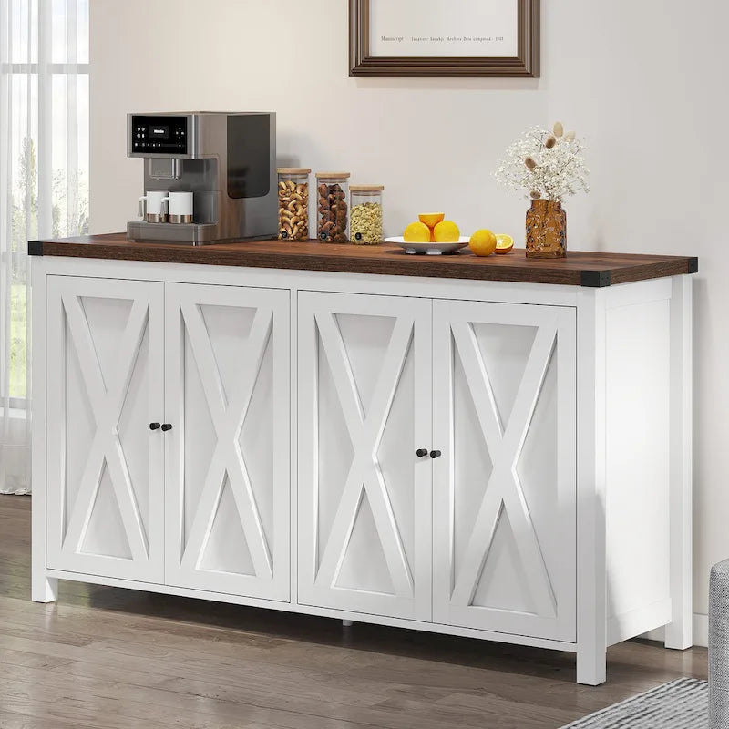 Buffet de rangement de cuisine de 55 pouces à quatre portes de style « Farmhouse »