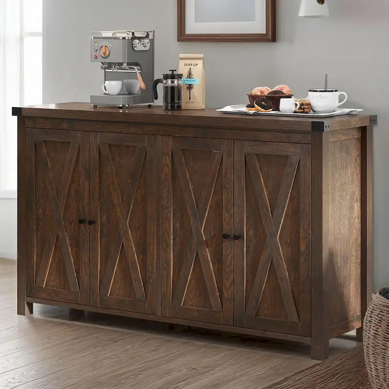 Buffet de rangement de cuisine de 55 pouces à quatre portes de style « Farmhouse »