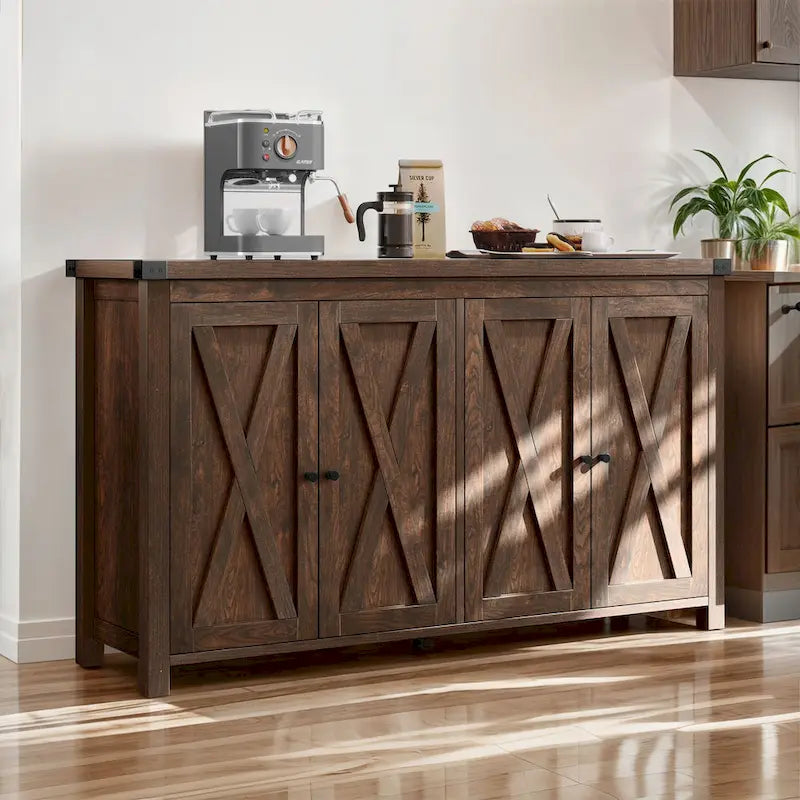 Buffet de rangement de cuisine de 55 pouces à quatre portes de style « Farmhouse »