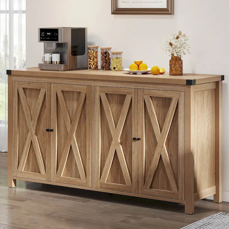 Buffet de rangement de cuisine de 55 pouces à quatre portes de style « Farmhouse »