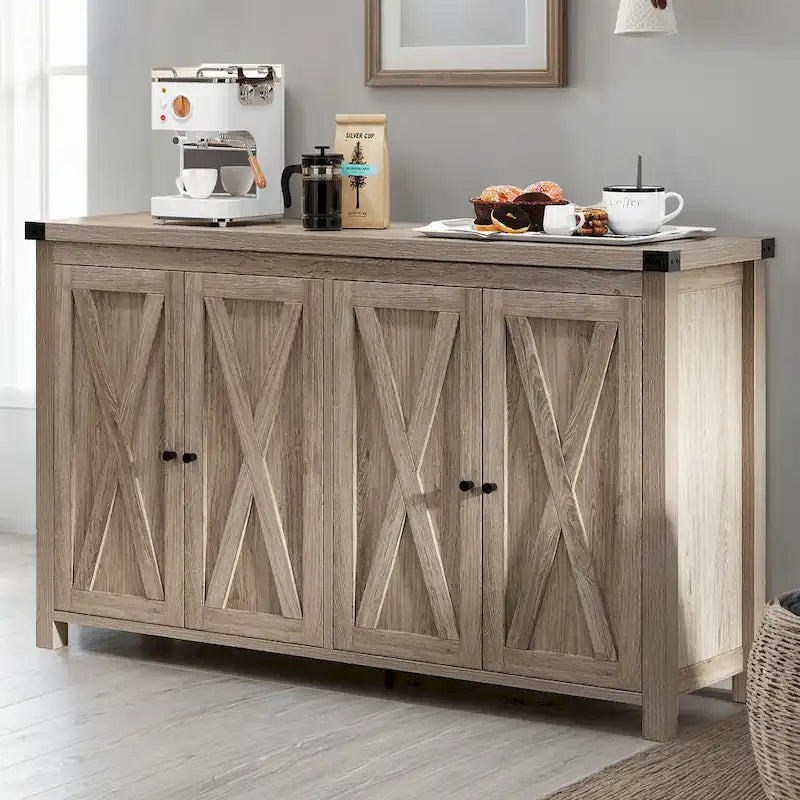 Buffet de rangement de cuisine de 55 pouces à quatre portes de style « Farmhouse »