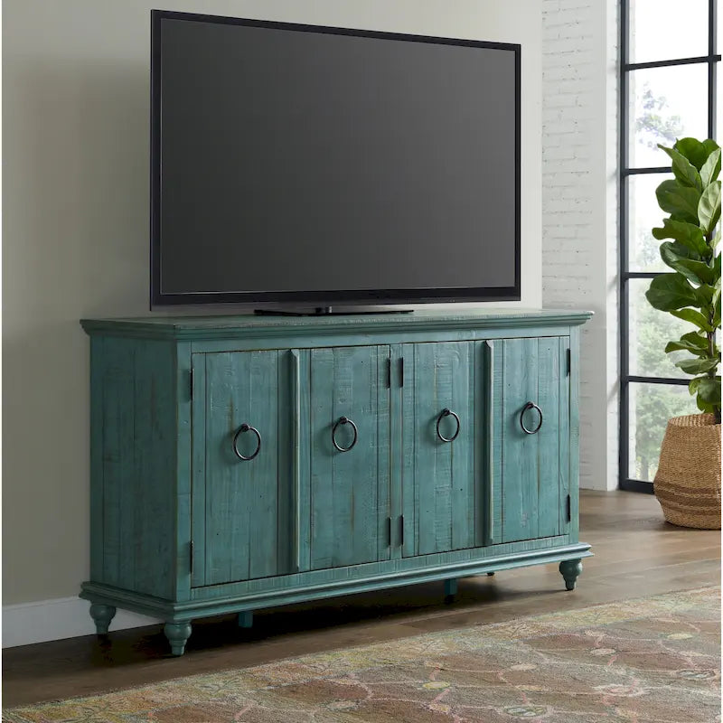 Meuble TV console en bois massif de 165 cm