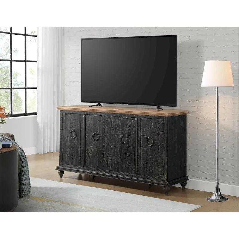 Meuble TV console en bois massif de 165 cm