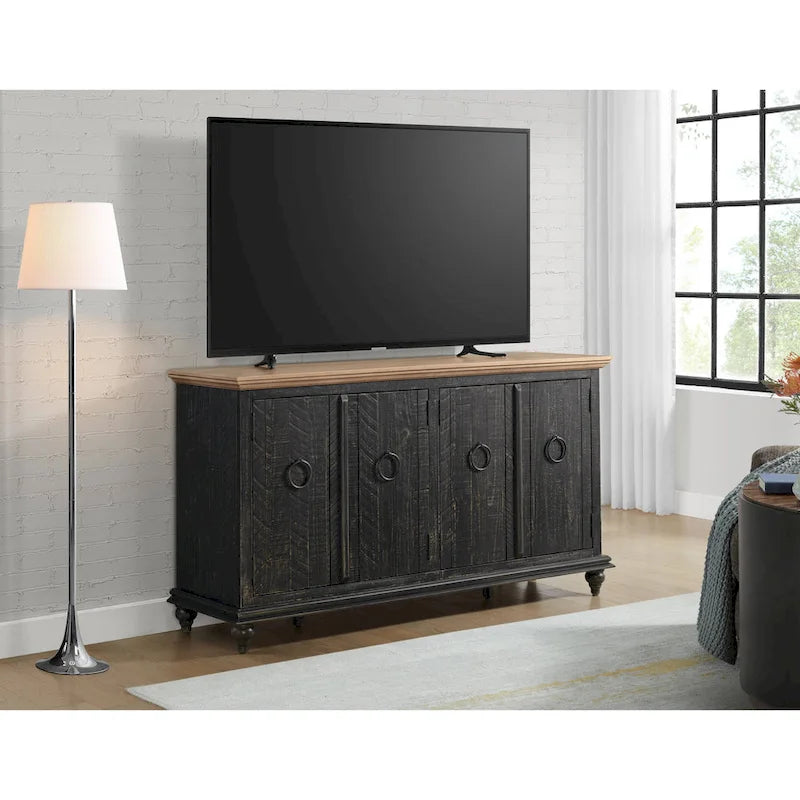 Meuble TV console en bois massif de 165 cm