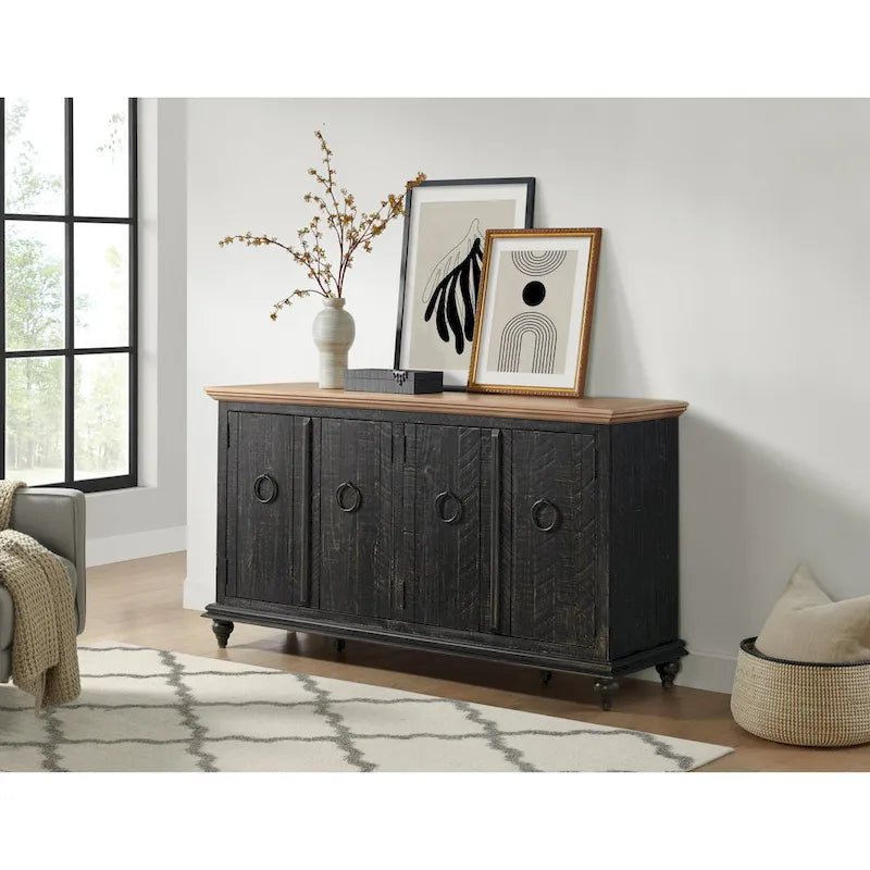 Meuble TV console en bois massif de 165 cm