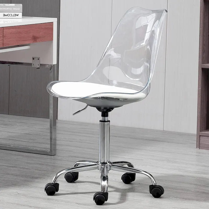 Chaise de bureau à roulettes en acrylique, sans accoudoirs, réglable en hauteur et pivotante