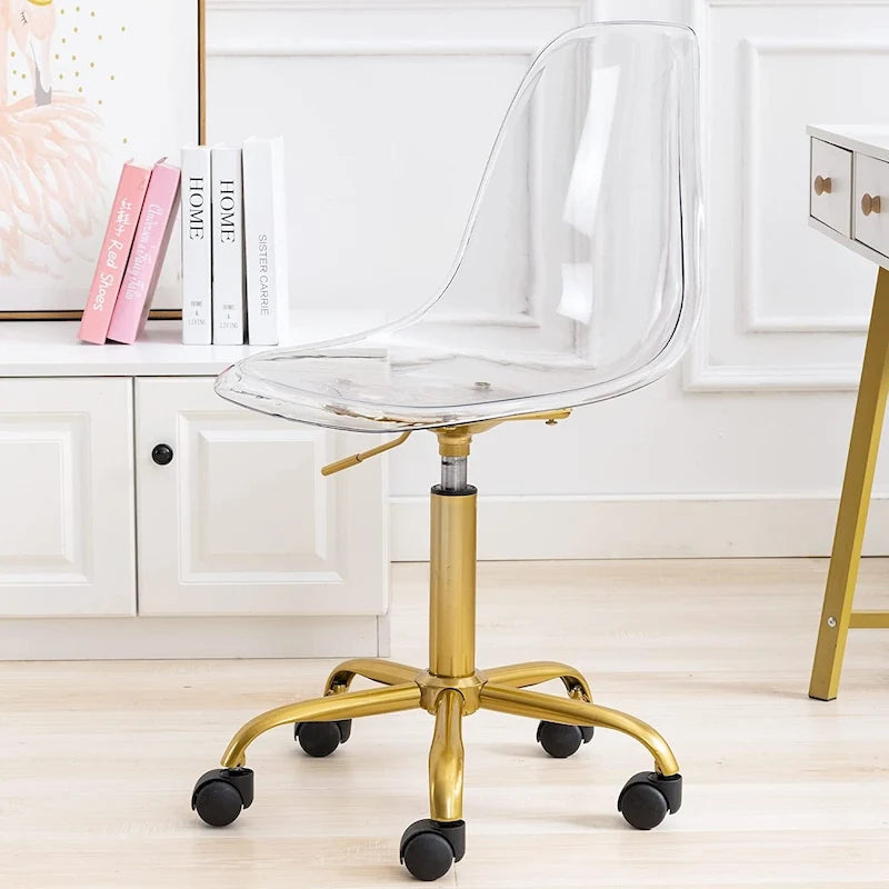 Chaise de bureau à roulettes en acrylique, sans accoudoirs, réglable en hauteur et pivotante