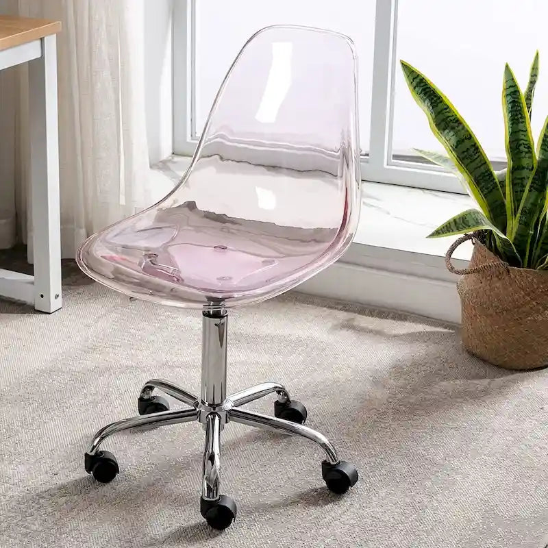 Chaise de bureau à roulettes en acrylique, sans accoudoirs, réglable en hauteur et pivotante