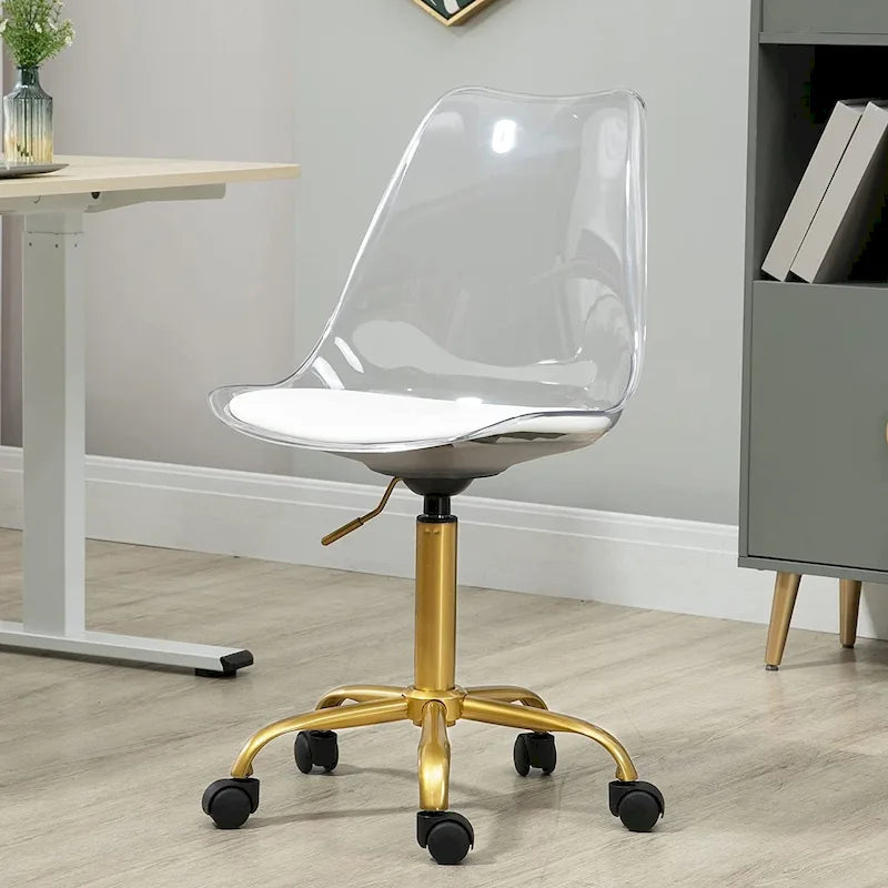Chaise de bureau à roulettes en acrylique, sans accoudoirs, réglable en hauteur et pivotante