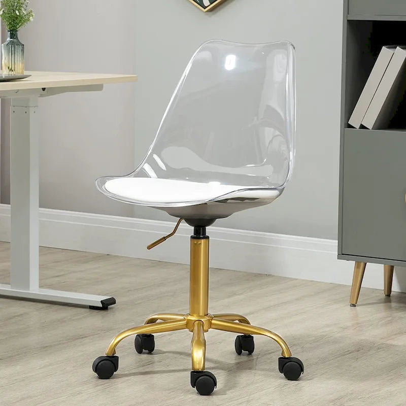 Chaise de bureau à roulettes en acrylique, sans accoudoirs, réglable en hauteur et pivotante