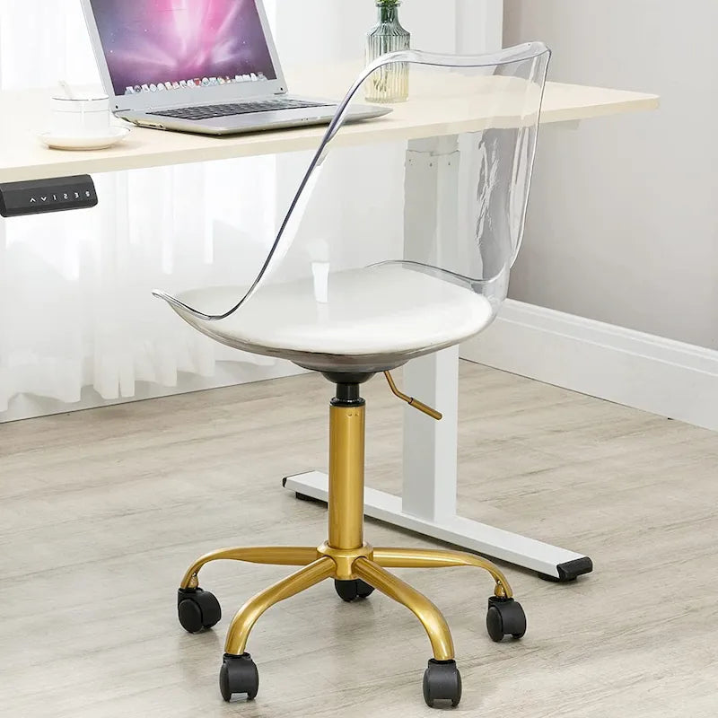 Chaise de bureau à roulettes en acrylique, sans accoudoirs, réglable en hauteur et pivotante