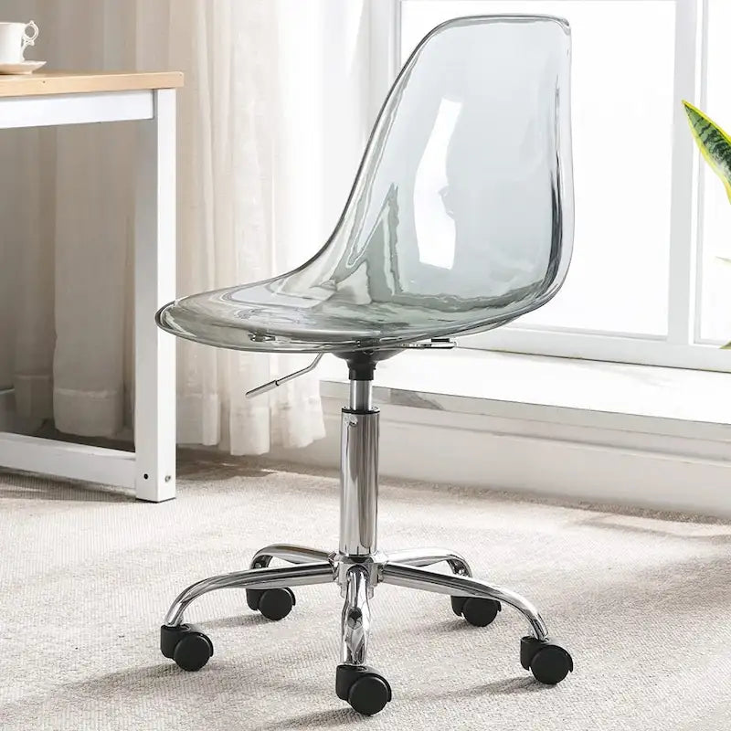 Chaise de bureau à roulettes en acrylique, sans accoudoirs, réglable en hauteur et pivotante