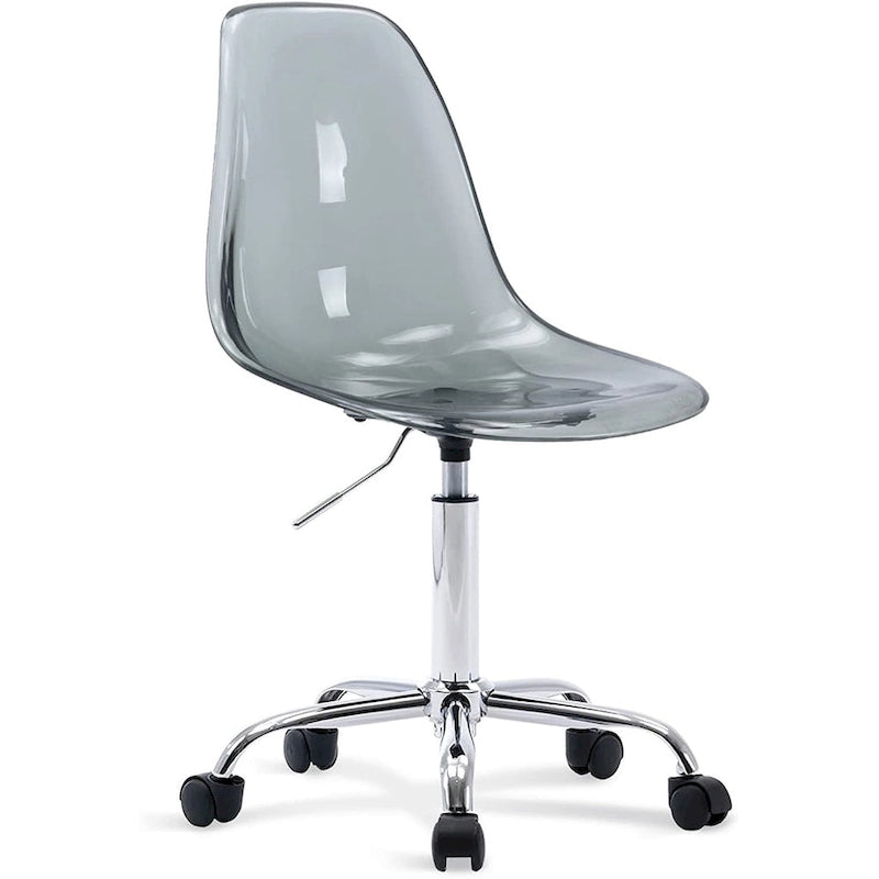 Chaise de bureau à roulettes en acrylique, sans accoudoirs, réglable en hauteur et pivotante