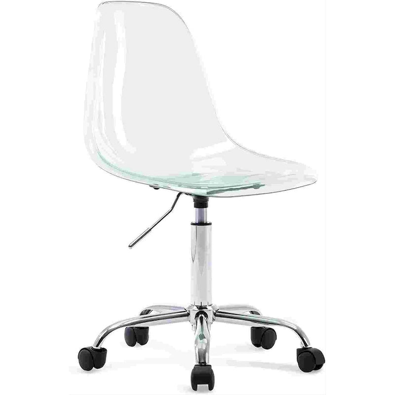 Chaise de bureau à roulettes en acrylique, sans accoudoirs, réglable en hauteur et pivotante