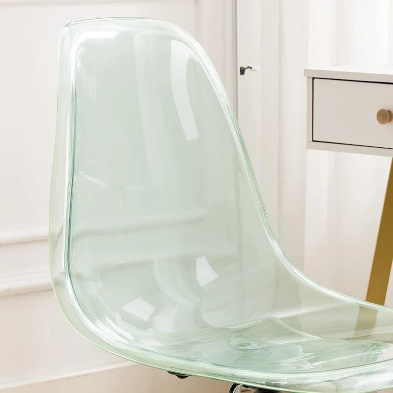Chaise de bureau à roulettes en acrylique, sans accoudoirs, réglable en hauteur et pivotante