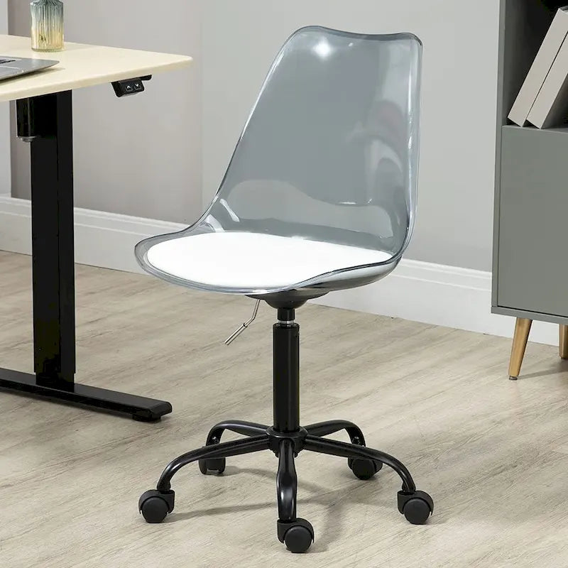 Chaise de bureau à roulettes en acrylique, sans accoudoirs, réglable en hauteur et pivotante