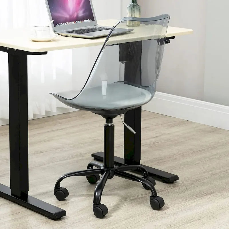 Chaise de bureau à roulettes en acrylique, sans accoudoirs, réglable en hauteur et pivotante