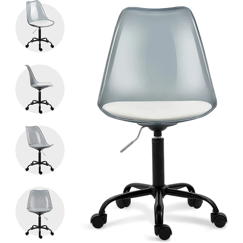 Chaise de bureau à roulettes en acrylique, sans accoudoirs, réglable en hauteur et pivotante