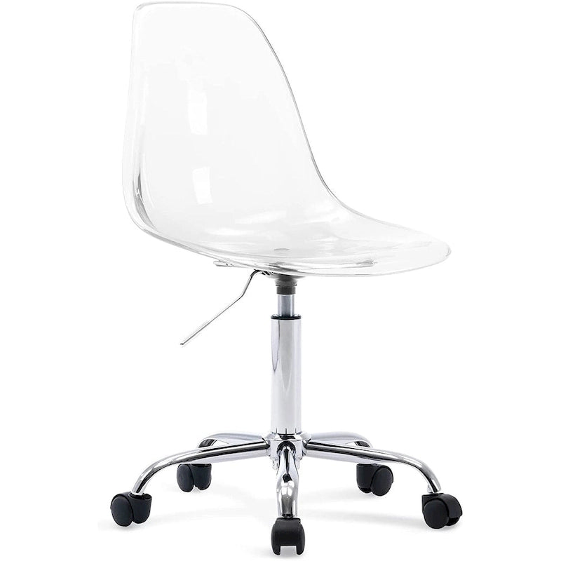 Chaise de bureau à roulettes en acrylique, sans accoudoirs, réglable en hauteur et pivotante