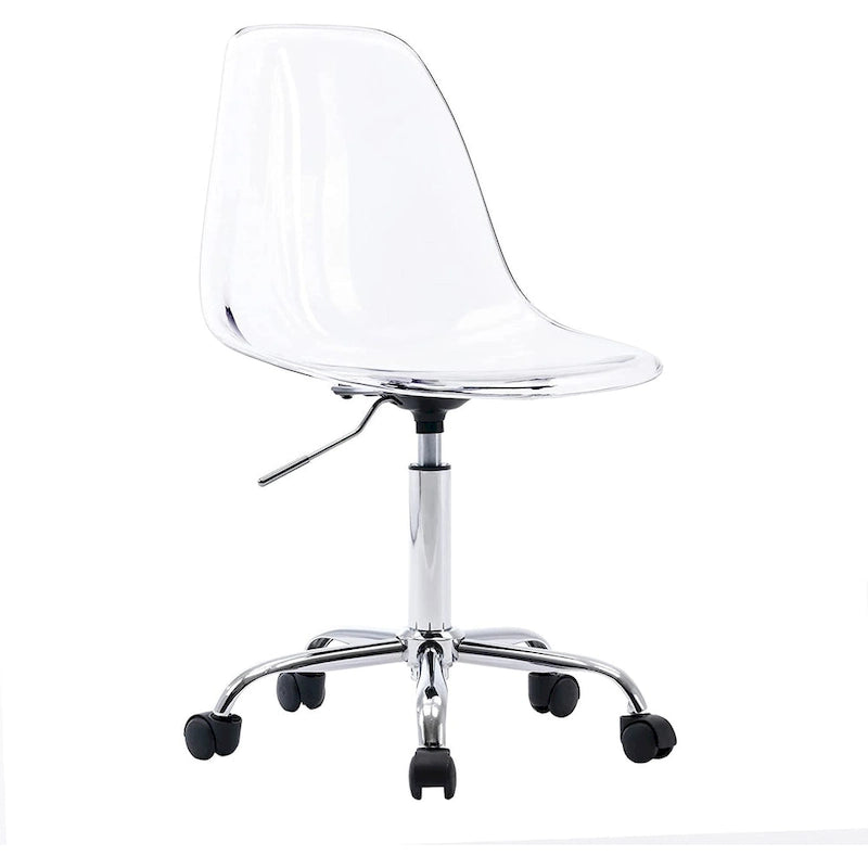 Chaise de bureau à roulettes en acrylique, sans accoudoirs, réglable en hauteur et pivotante