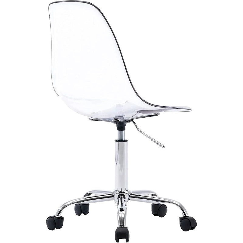 Chaise de bureau à roulettes en acrylique, sans accoudoirs, réglable en hauteur et pivotante