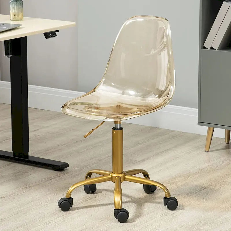 Chaise de bureau à roulettes en acrylique, sans accoudoirs, réglable en hauteur et pivotante