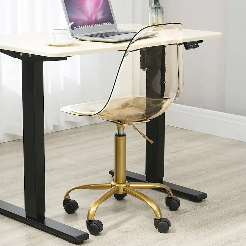 Chaise de bureau à roulettes en acrylique, sans accoudoirs, réglable en hauteur et pivotante