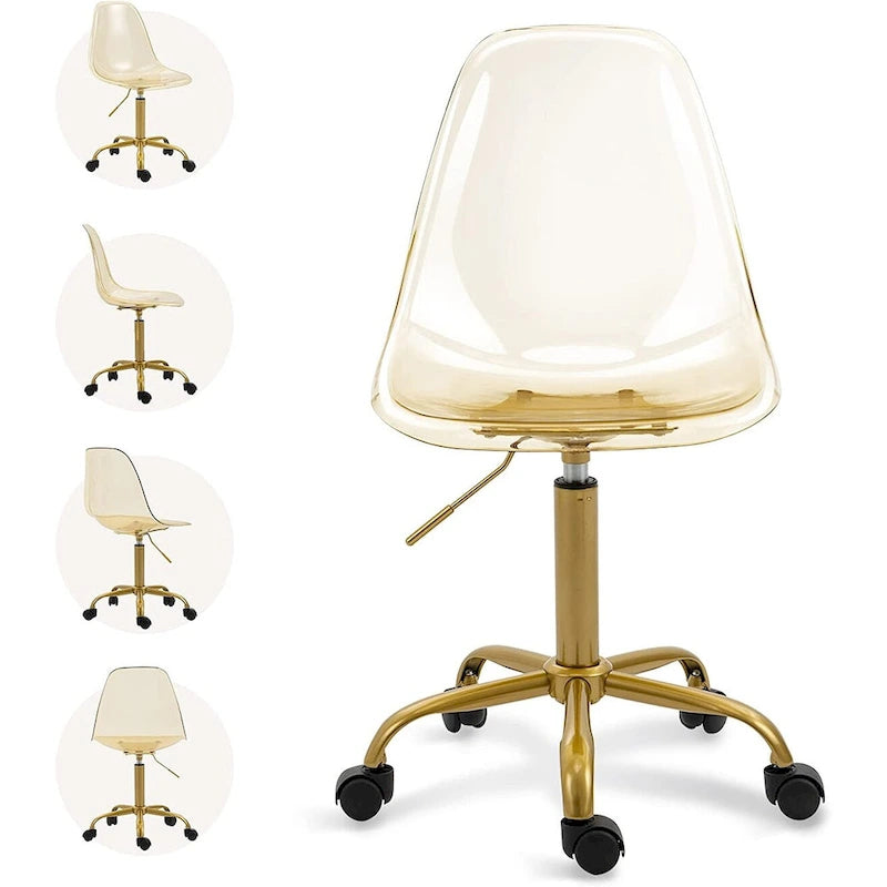 Chaise de bureau à roulettes en acrylique, sans accoudoirs, réglable en hauteur et pivotante