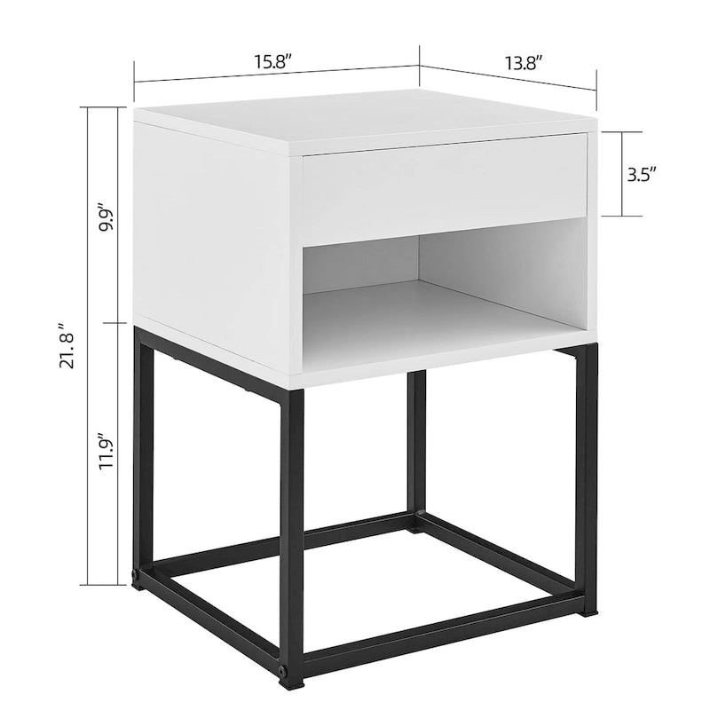 Table d'appoint simple avec tiroir et étagère pour toute pièce, table de chevet, pieds en métal